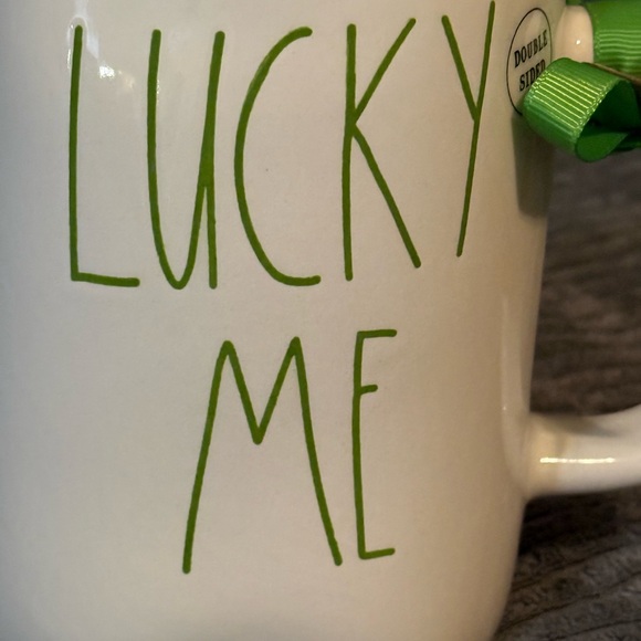 Rae Dunn White Mug with Green 'Lucky Me' Design - Picture 6 of 9
